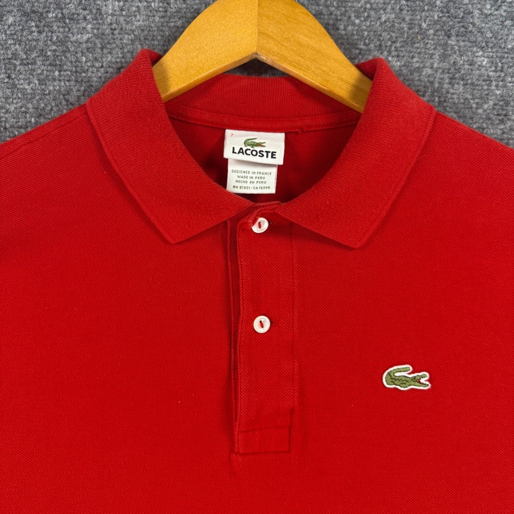 Vintage Lacoste Polo Shirt Mens 8 Red Cotton Short Sleeve Pique Classic Fit